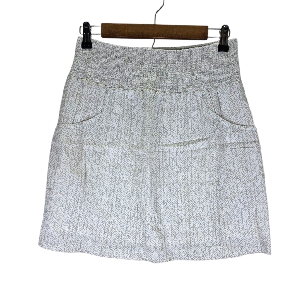 Prana Women's Sugar Pine Mini Skirt Off White 100% Organic Cotton Lined Size Sm